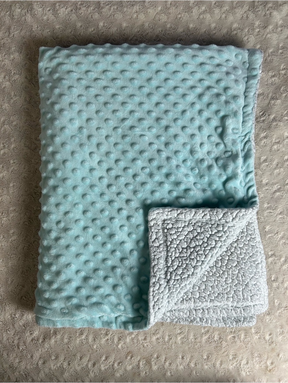 Sweet Dolphin Light Blue Baby Blanket Minky Dot White Sherpa Lovey